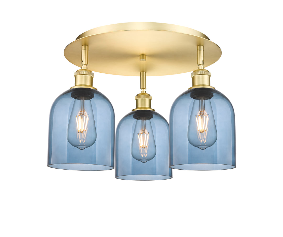 Innovations Lighting Bella 6" Flush Mount Ceiling Flush Mounts Innovations Lighting Satin Gold Blue  ; Glass Type: Blue 