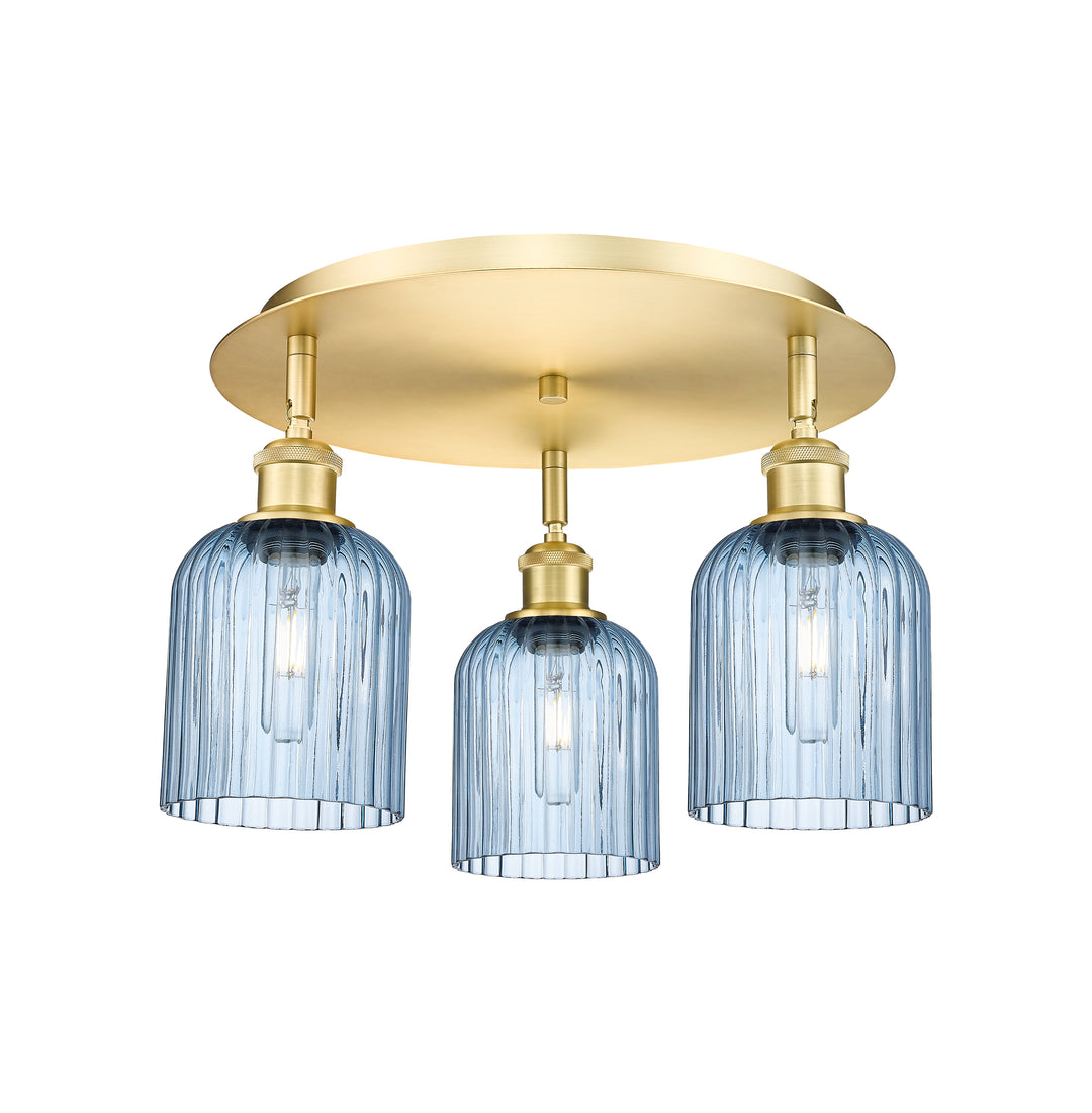 Innovations Lighting Bridal Veil 5" Flush Mount Ceiling Flush Mounts Innovations Lighting Satin Gold Princess Blue ; Glass Type: Princess Blue; Ribbed 