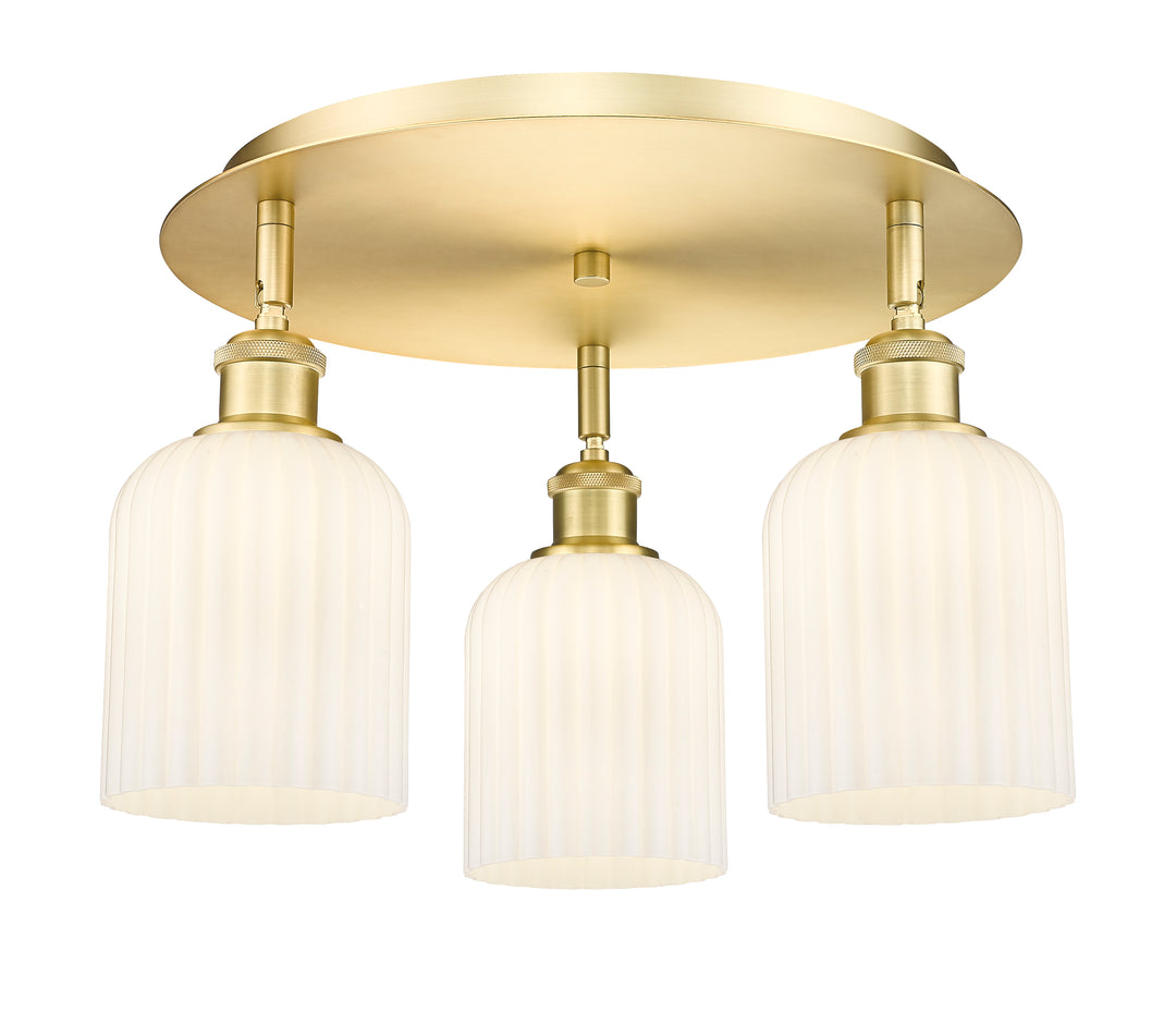 Innovations Lighting Bridal Veil 5" Flush Mount Ceiling Flush Mounts Innovations Lighting Satin Gold Gloss White ; Glass Type: Gloss White; Ribbed 