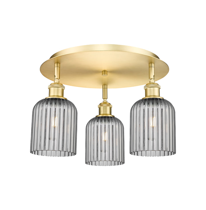 Innovations Lighting Bridal Veil 5" Flush Mount Ceiling Flush Mounts Innovations Lighting Satin Gold Light Smoke ; Glass Type: Light Smoke; Ribbed 