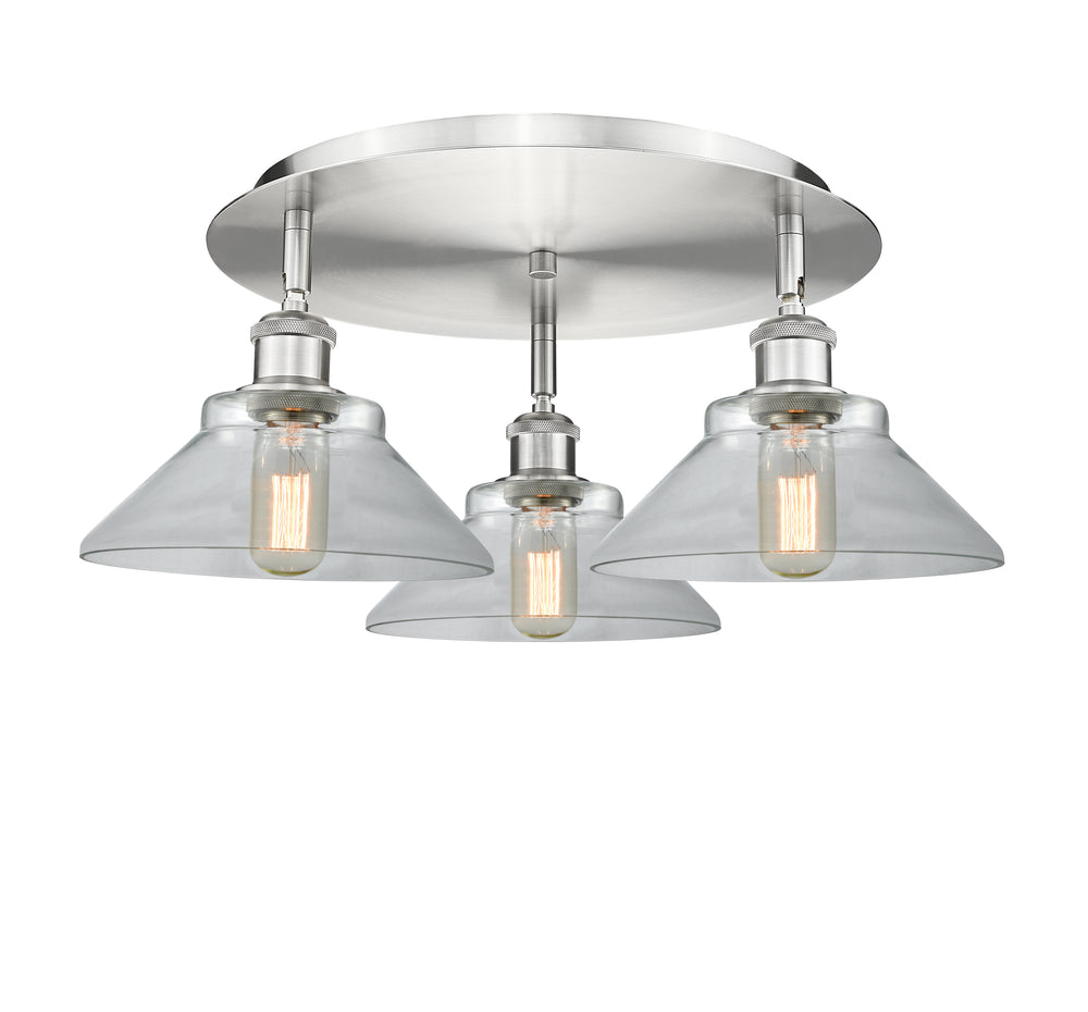 Innovations Lighting Orwell 9" Flush Mount - Satin Nickel Ceiling Flush Mounts Innovations Lighting Clear ; Glass Type: Clear  