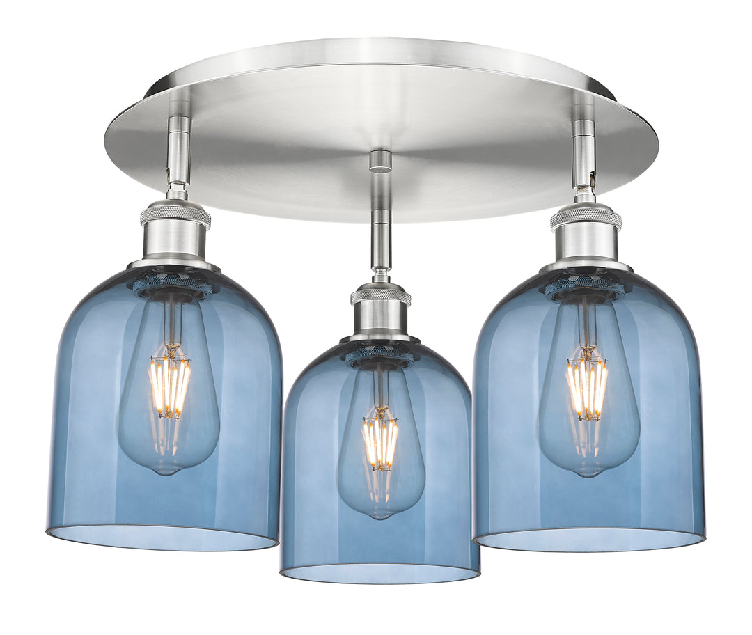 Innovations Lighting Bella 6" Flush Mount Ceiling Flush Mounts Innovations Lighting Satin Nickel Blue  ; Glass Type: Blue 