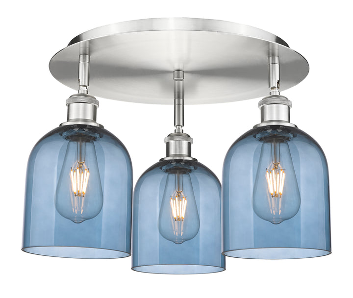 Innovations Lighting Bella 6" Flush Mount Ceiling Flush Mounts Innovations Lighting Satin Nickel Blue  ; Glass Type: Blue 