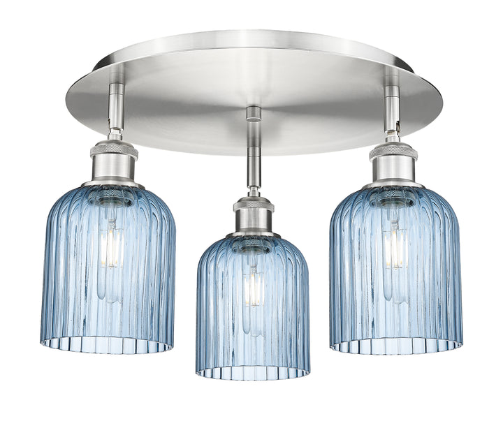 Innovations Lighting Bridal Veil 5" Flush Mount Ceiling Flush Mounts Innovations Lighting Satin Nickel Princess Blue ; Glass Type: Princess Blue; Ribbed 