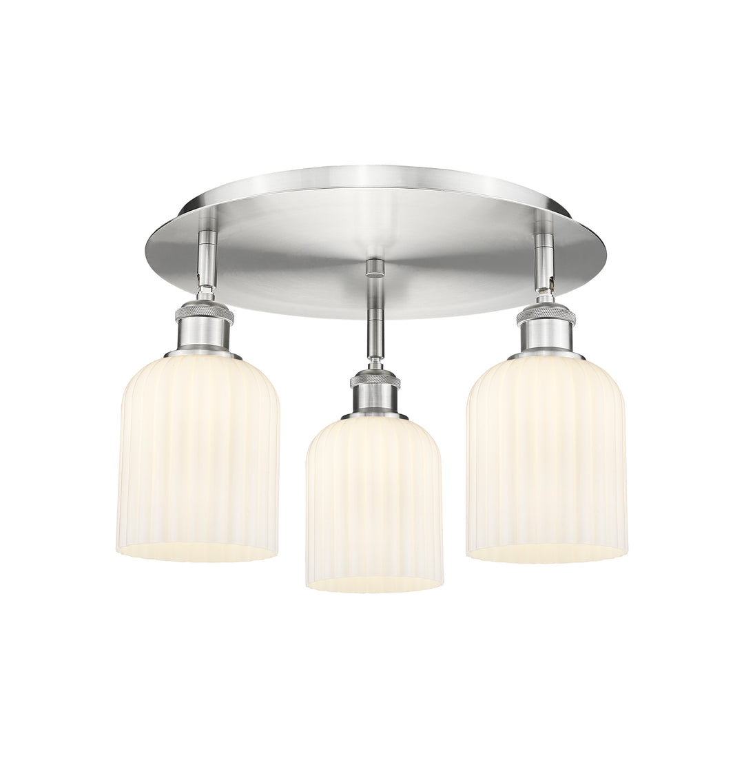 Innovations Lighting Bridal Veil 5" Flush Mount Ceiling Flush Mounts Innovations Lighting Satin Nickel Gloss White ; Glass Type: Gloss White; Ribbed 