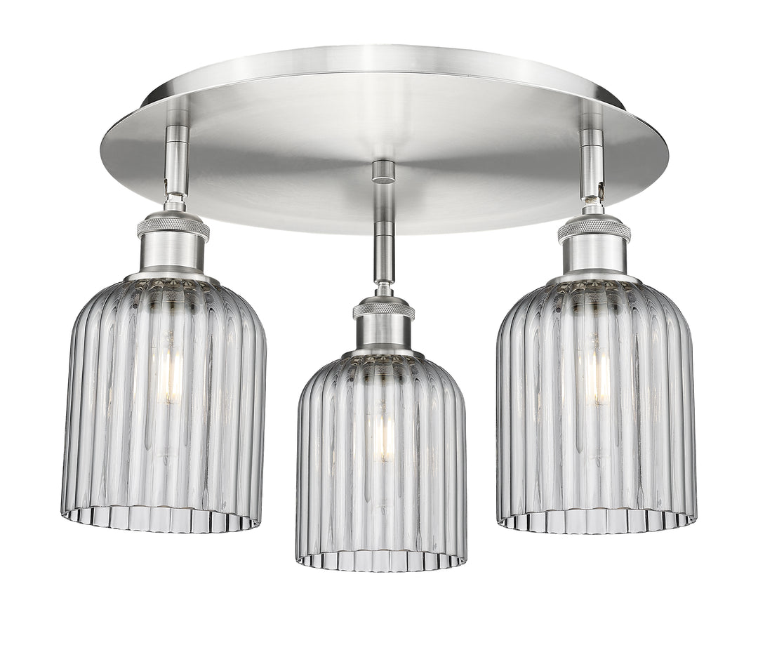 Innovations Lighting Bridal Veil 5" Flush Mount Ceiling Flush Mounts Innovations Lighting Satin Nickel Light Smoke ; Glass Type: Light Smoke; Ribbed 