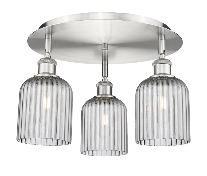 Innovations Lighting Bridal Veil 5" Flush Mount Ceiling Flush Mounts Innovations Lighting Satin Nickel Light Smoke ; Glass Type: Light Smoke; Ribbed 