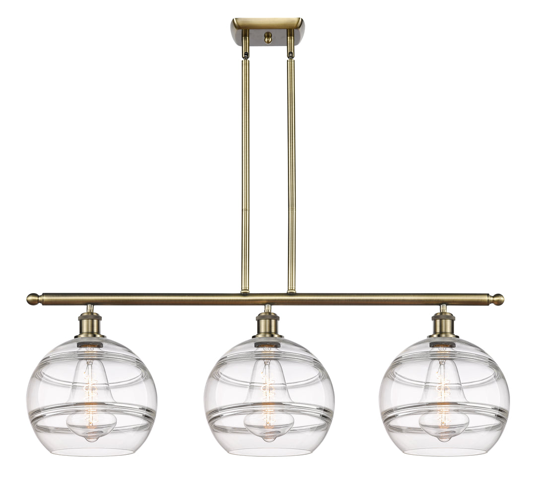 Innovations Lighting Rochester 10" Island Light - Antique Brass Linear Chandeliers Innovations Lighting Clear ; Glass Type: Clear  