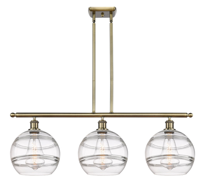 Innovations Lighting Rochester 10" Island Light - Antique Brass Linear Chandeliers Innovations Lighting Clear ; Glass Type: Clear  