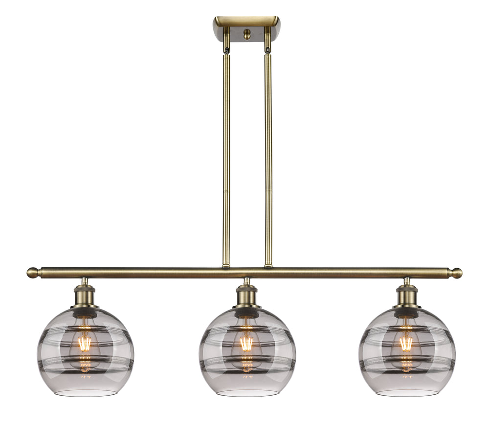 Innovations Lighting Rochester 8" Island Light - Antique Brass Linear Chandeliers Innovations Lighting Light Smoke ; Glass Type: Smoked  