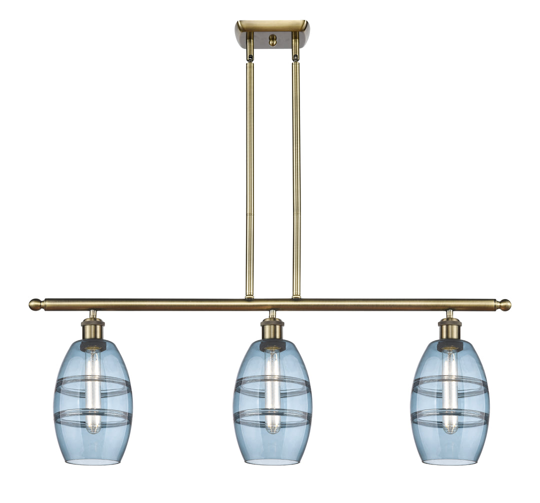 Innovations Lighting Vaz 6" Island Light - Antique Brass Linear Chandeliers Innovations Lighting Blue  ; Glass Type: Blue  