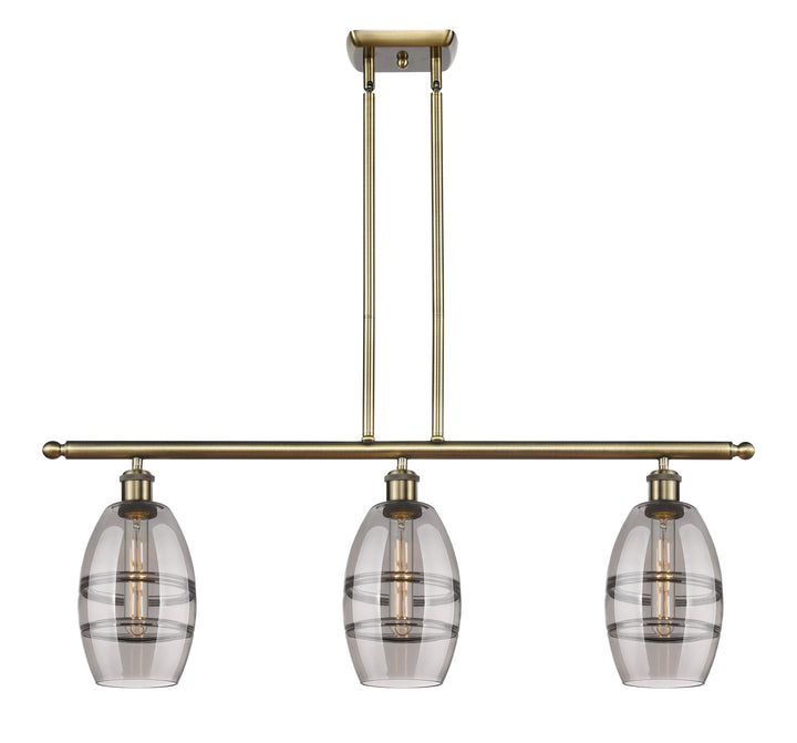 Innovations Lighting Vaz 6" Island Light - Antique Brass Linear Chandeliers Innovations Lighting Light Smoke ; Glass Type: Smoked  