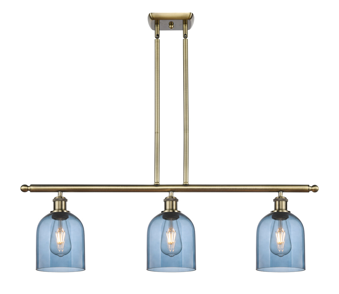 Innovations Lighting Bella 6" Island Light - Antique Brass Linear Chandeliers Innovations Lighting Blue  ; Glass Type: Blue  