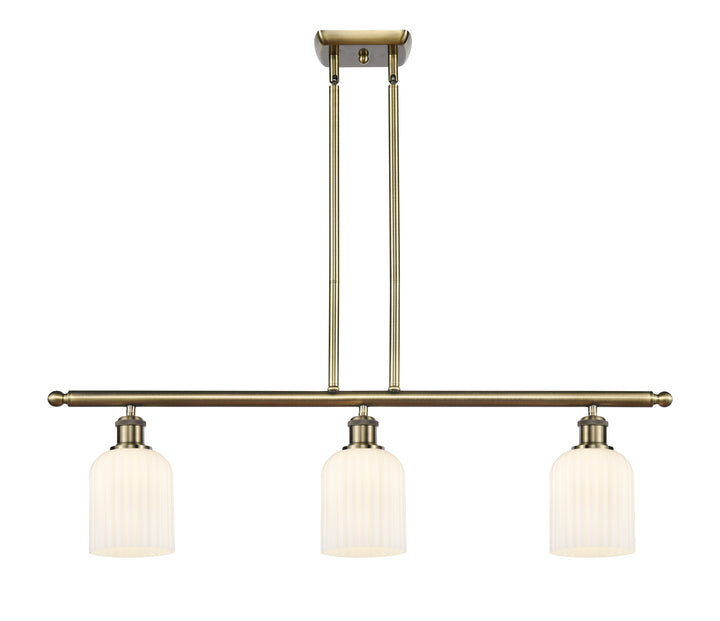 Innovations Lighting Bridal Veil 5" Island Light - Antique Brass Linear Chandeliers Innovations Lighting Gloss White ; Glass Type: Gloss White; Ribbed  