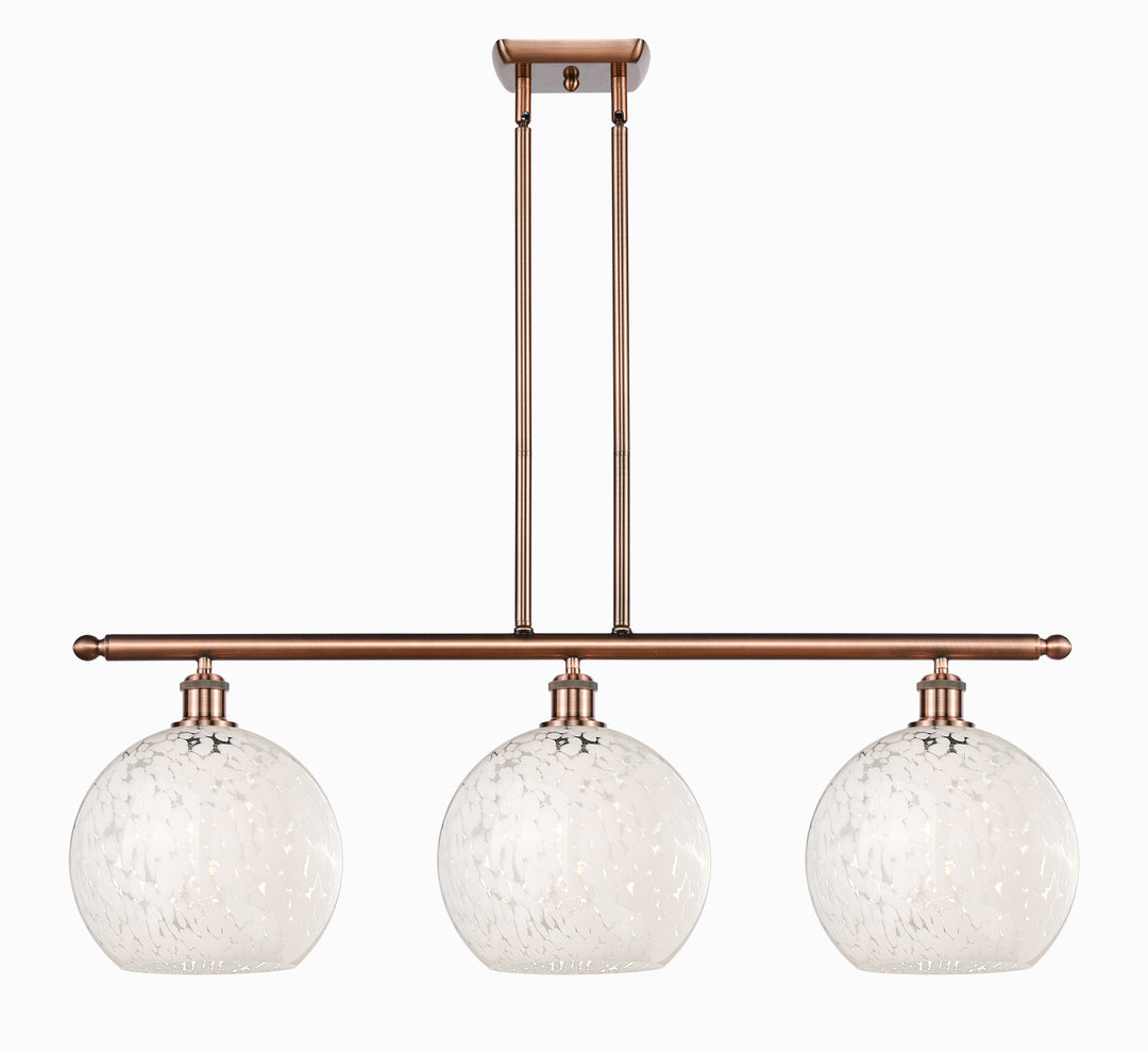 Innovations Lighting White Mouchette 10" Island Light - Antique Copper Linear Chandeliers Innovations Lighting White Mouchette ; Glass Type: White  