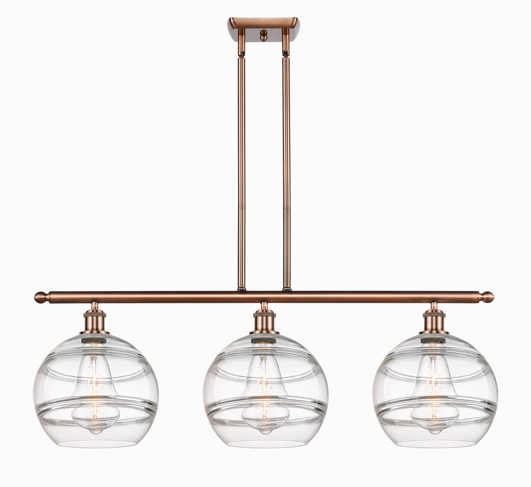 Innovations Lighting Rochester 10" Island Light - Antique Copper Linear Chandeliers Innovations Lighting Clear ; Glass Type: Clear  