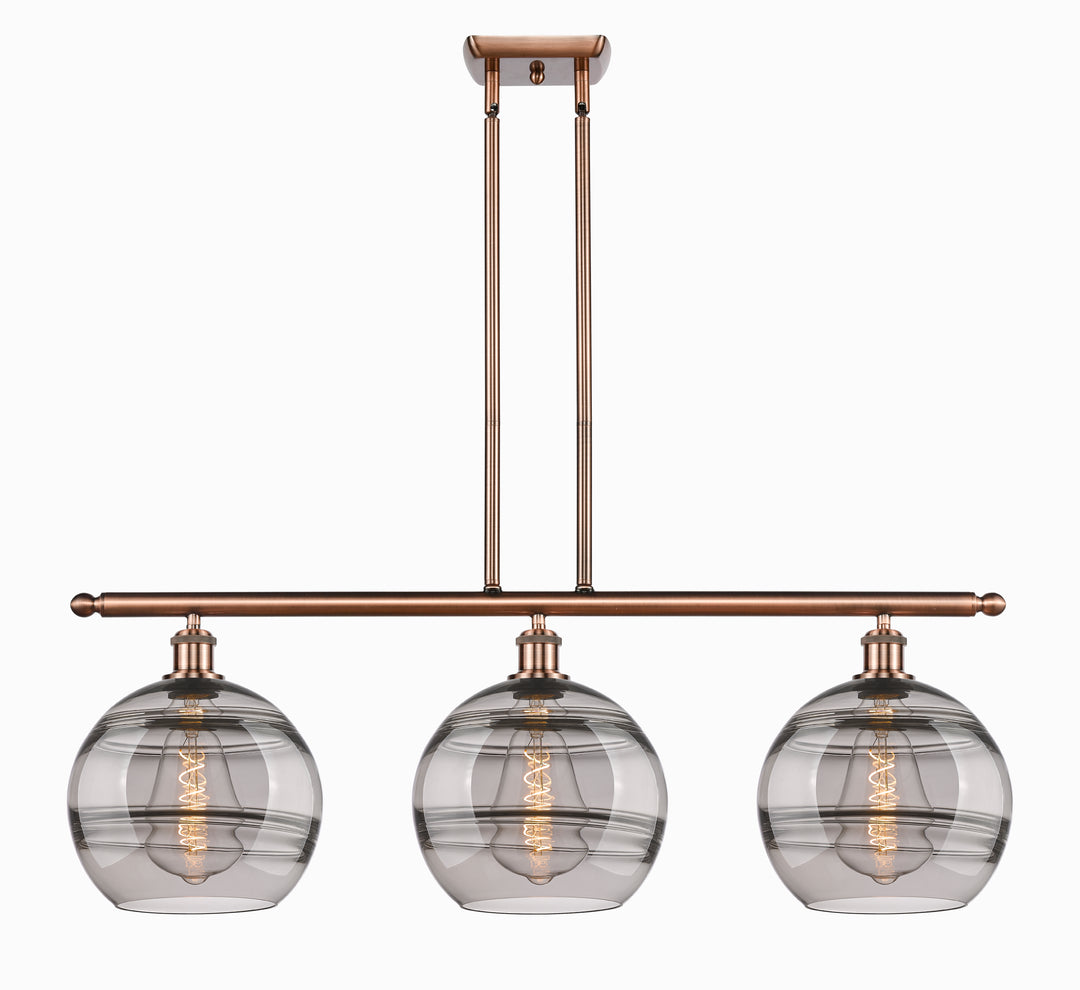 Innovations Lighting Rochester 10" Island Light - Antique Copper Linear Chandeliers Innovations Lighting Light Smoke ; Glass Type: Smoked  