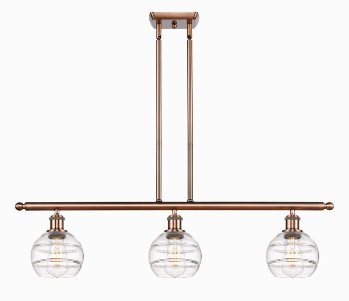 Innovations Lighting Rochester 6" Island Light - Antique Copper Linear Chandeliers Innovations Lighting Clear ; Glass Type: Clear  