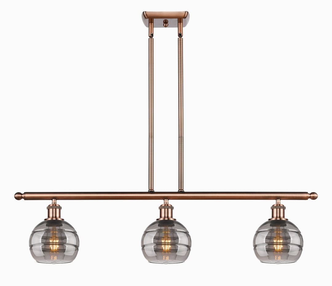 Innovations Lighting Rochester 6" Island Light - Antique Copper Linear Chandeliers Innovations Lighting Light Smoke ; Glass Type: Smoked  