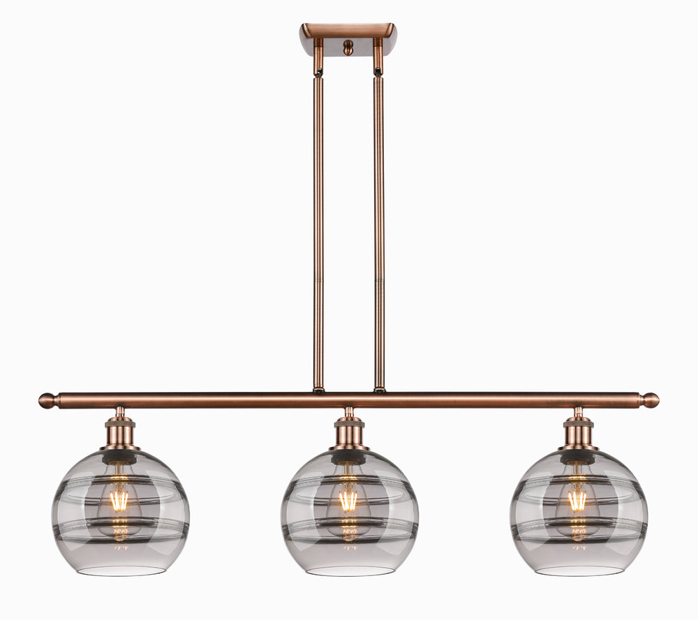 Innovations Lighting Rochester 8" Island Light - Antique Copper Linear Chandeliers Innovations Lighting Light Smoke ; Glass Type: Smoked  