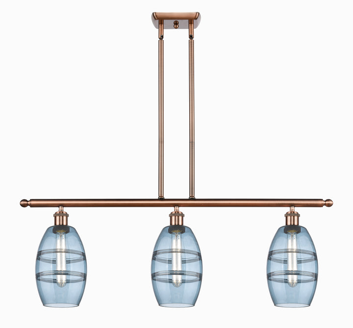 Innovations Lighting Vaz 6" Island Light - Antique Copper Linear Chandeliers Innovations Lighting Blue  ; Glass Type: Blue  