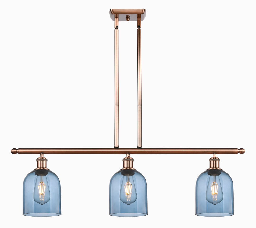 Innovations Lighting Bella 6" Island Light - Antique Copper Linear Chandeliers Innovations Lighting Blue  ; Glass Type: Blue  