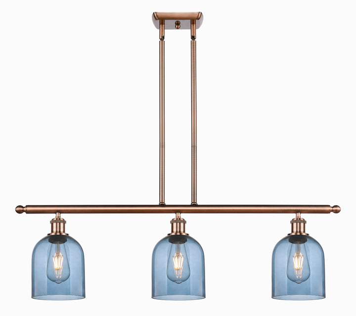 Innovations Lighting Bella 6" Island Light - Antique Copper Linear Chandeliers Innovations Lighting Blue  ; Glass Type: Blue  