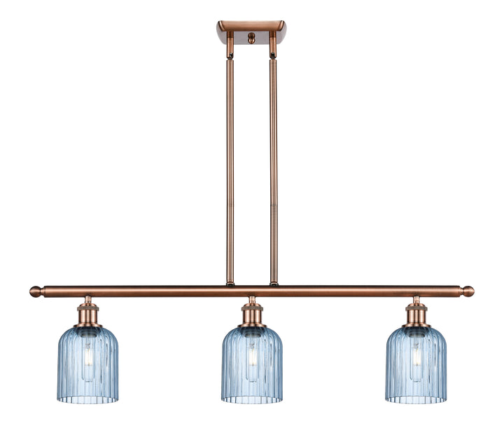 Innovations Lighting Bridal Veil 5" Island Light - Antique Copper Linear Chandeliers Innovations Lighting Princess Blue ; Glass Type: Princess Blue; Ribbed  