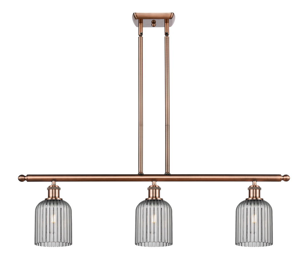 Innovations Lighting Bridal Veil 5" Island Light - Antique Copper Linear Chandeliers Innovations Lighting Light Smoke ; Glass Type: Light Smoke; Ribbed  