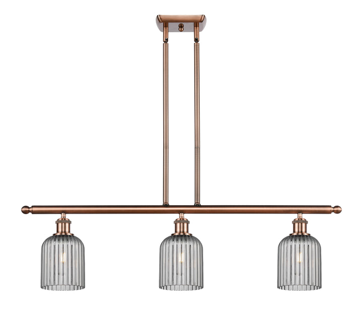 Innovations Lighting Bridal Veil 5" Island Light - Antique Copper Linear Chandeliers Innovations Lighting Light Smoke ; Glass Type: Light Smoke; Ribbed  