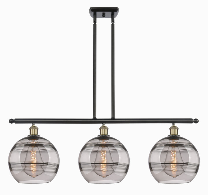 Innovations Lighting Rochester 10" Island Light - Black Antique Brass Linear Chandeliers Innovations Lighting Light Smoke ; Glass Type: Smoked  