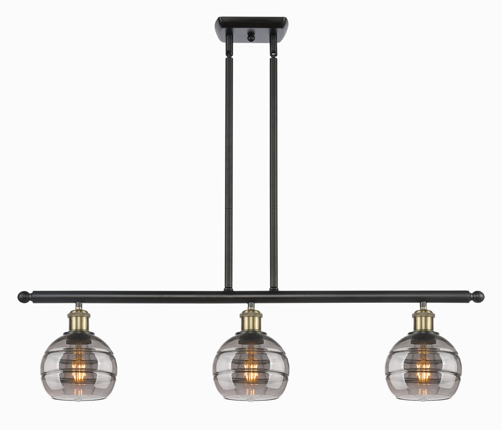 Innovations Lighting Rochester 6" Island Light - Black Antique Brass Linear Chandeliers Innovations Lighting Light Smoke ; Glass Type: Smoked  