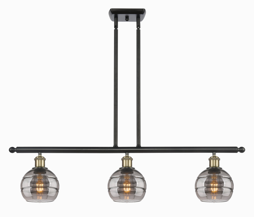 Innovations Lighting Rochester 6" Island Light - Black Antique Brass Linear Chandeliers Innovations Lighting Light Smoke ; Glass Type: Smoked  