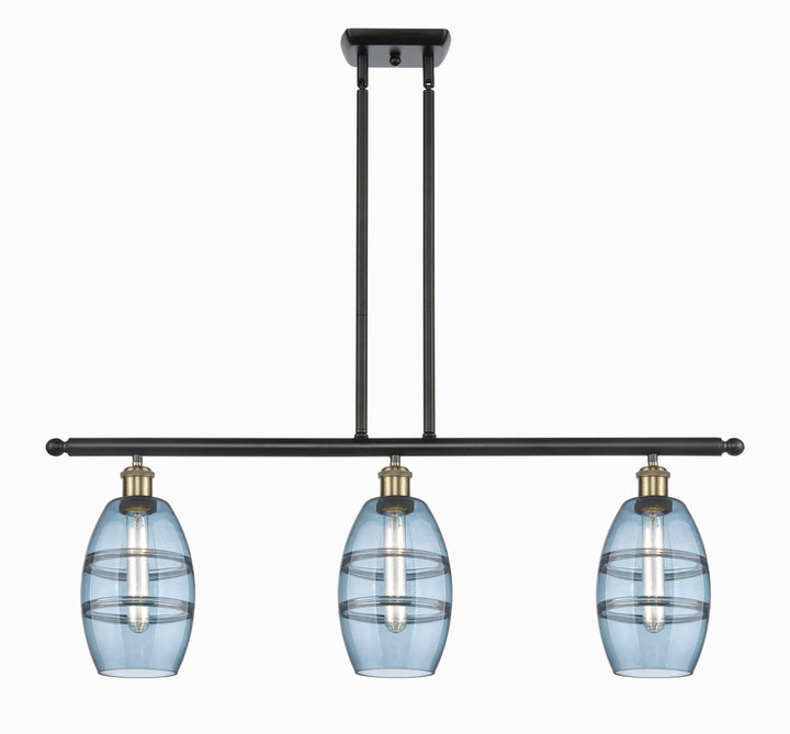 Innovations Lighting Vaz 6" Island Light - Black Antique Brass Linear Chandeliers Innovations Lighting Blue  ; Glass Type: Blue  