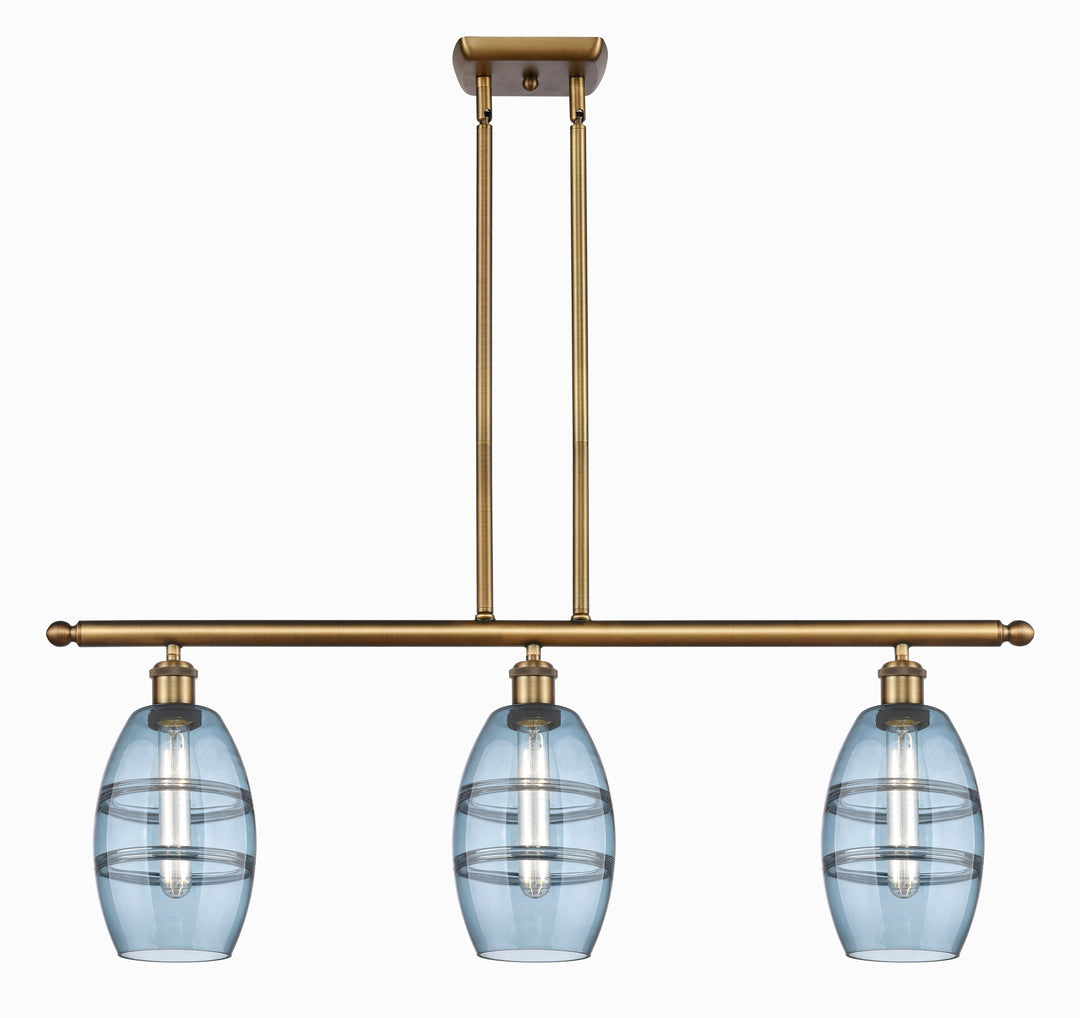 Innovations Lighting Vaz 6" Island Light - Brushed Brass Linear Chandeliers Innovations Lighting Blue  ; Glass Type: Blue  