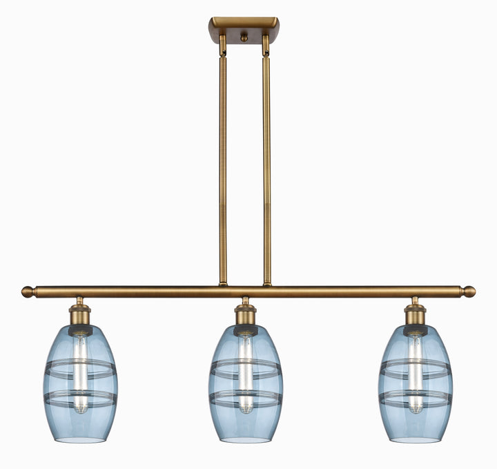 Innovations Lighting Vaz 6" Island Light - Brushed Brass Linear Chandeliers Innovations Lighting Blue  ; Glass Type: Blue  