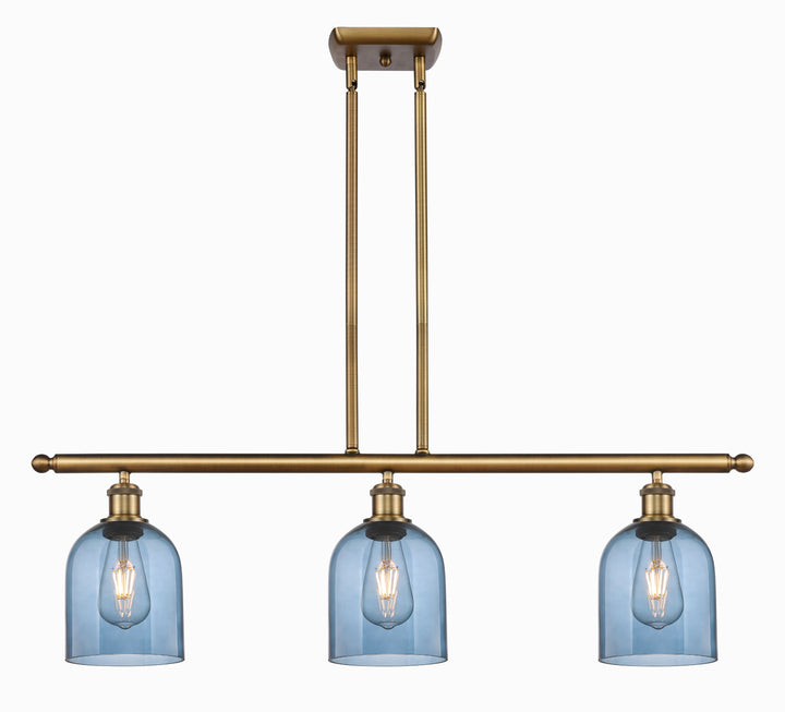 Innovations Lighting Bella 6" Island Light - Brushed Brass Linear Chandeliers Innovations Lighting Blue  ; Glass Type: Blue  