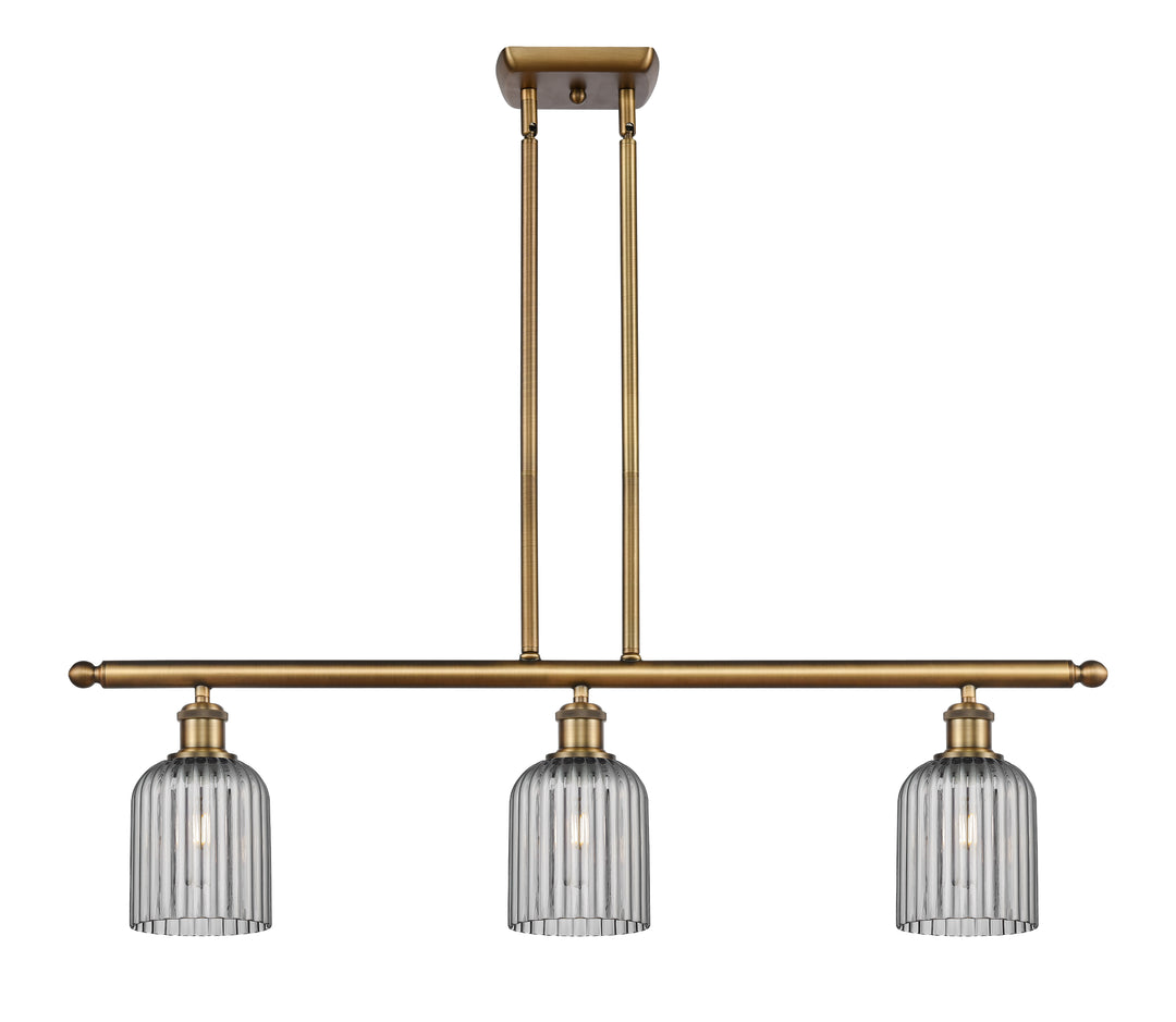 Innovations Lighting Bridal Veil 5" Island Light - Brushed Brass Linear Chandeliers Innovations Lighting Light Smoke ; Glass Type: Light Smoke; Ribbed  