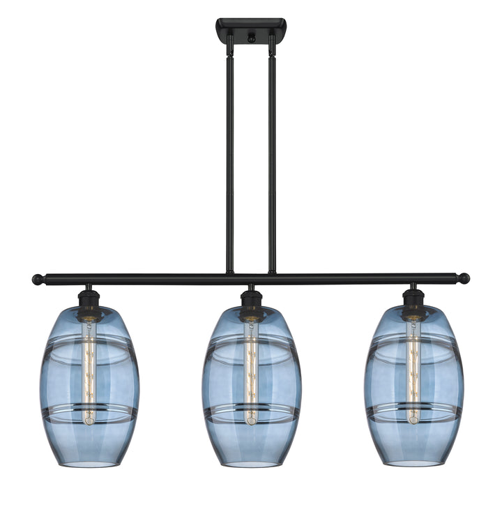 Innovations Lighting Vaz 8" Island Light - Matte Black Linear Chandeliers Innovations Lighting Blue  ; Glass Type: Blue  