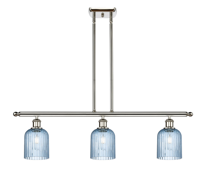 Innovations Lighting Bridal Veil 5" Island Light - Polished Nickel Linear Chandeliers Innovations Lighting Princess Blue ; Glass Type: Princess Blue; Ribbed  