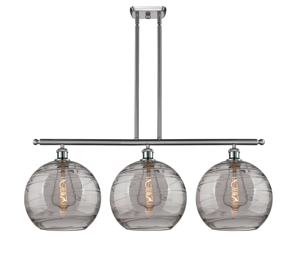 Innovations Lighting Athens Deco Swirl 12" Island Light - Brushed Satin Nickel Linear Chandeliers Innovations Lighting Light Smoke Deco Swirl ; Glass Type: Smoked  