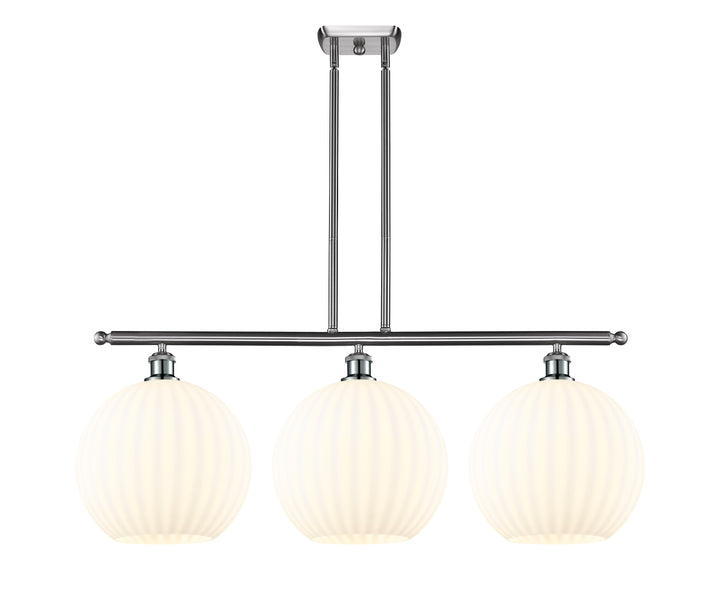 Innovations Lighting White Venetian 12" Island Light - Brushed Satin Nickel Linear Chandeliers Innovations Lighting   