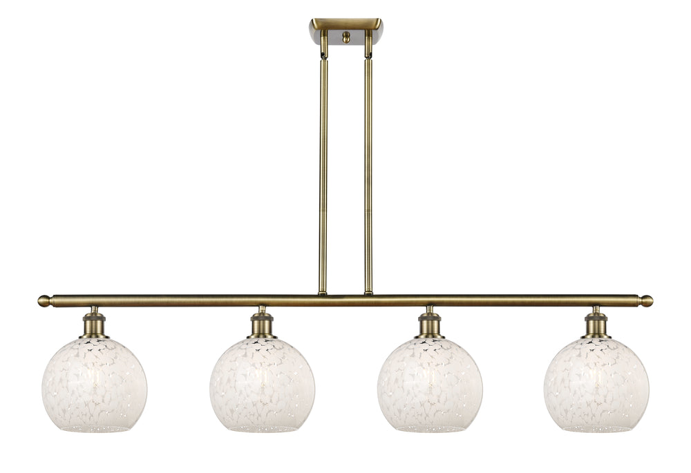 Innovations Lighting White Mouchette 8" Island Light - Antique Brass Linear Chandeliers Innovations Lighting White Mouchette ; Glass Type: White  