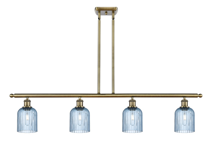 Innovations Lighting Bridal Veil 5" Island Light - Antique Brass Linear Chandeliers Innovations Lighting Princess Blue ; Glass Type: Princess Blue; Ribbed  