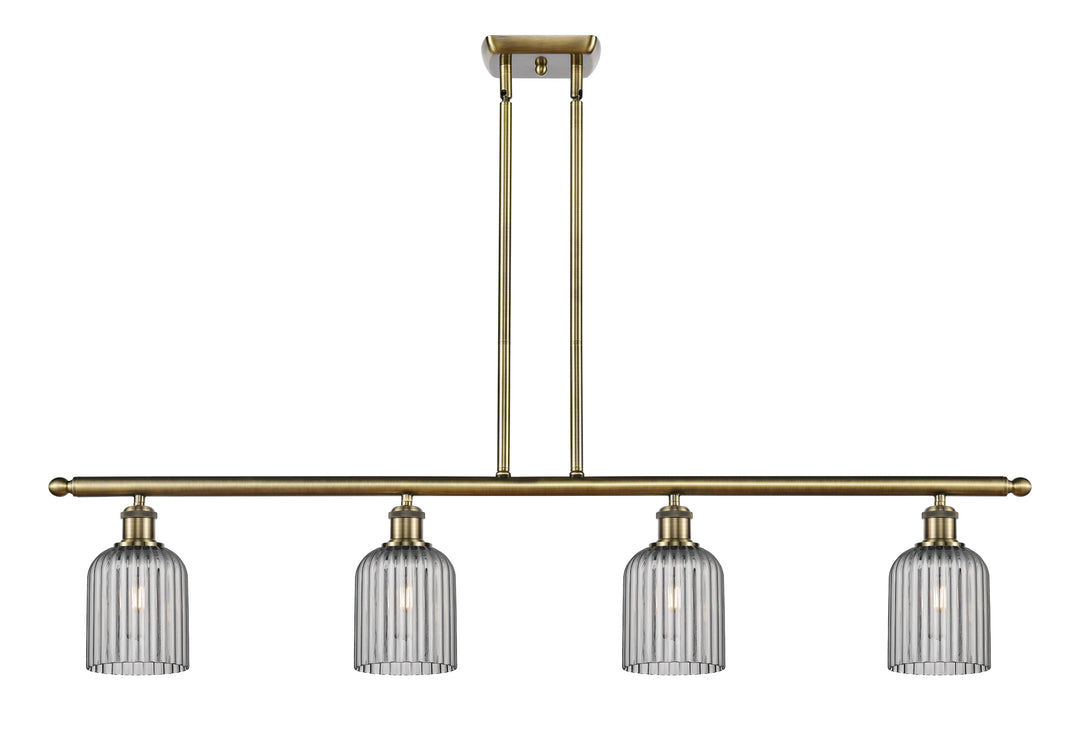 Innovations Lighting Bridal Veil 5" Island Light - Antique Brass Linear Chandeliers Innovations Lighting Light Smoke ; Glass Type: Light Smoke; Ribbed  