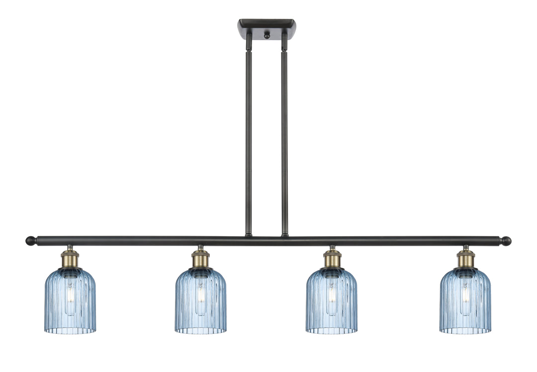 Innovations Lighting Bridal Veil 5" Island Light - Black Antique Brass Linear Chandeliers Innovations Lighting Princess Blue ; Glass Type: Princess Blue; Ribbed  