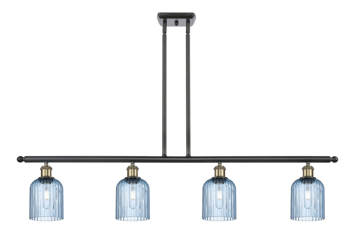 Innovations Lighting Bridal Veil 5" Island Light - Black Antique Brass Linear Chandeliers Innovations Lighting Princess Blue ; Glass Type: Princess Blue; Ribbed  