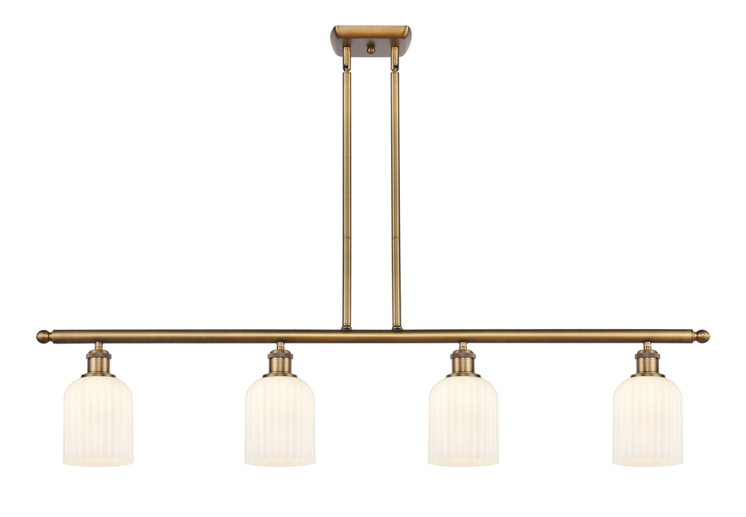 Innovations Lighting Bridal Veil 5" Island Light - Brushed Brass Linear Chandeliers Innovations Lighting Gloss White ; Glass Type: Gloss White; Ribbed  