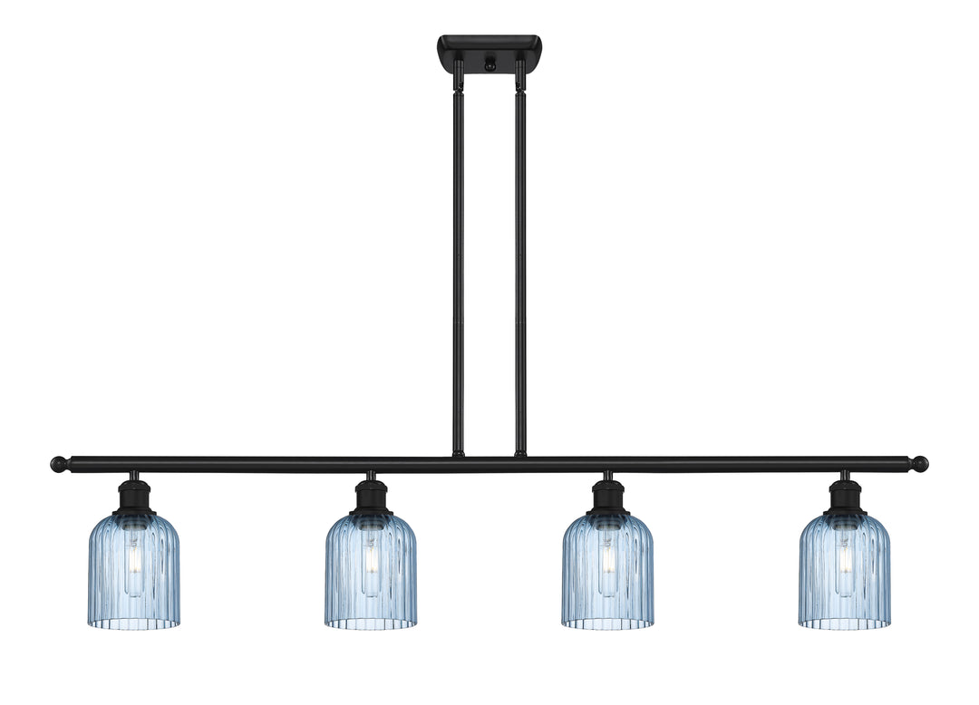 Innovations Lighting Bridal Veil 5" Island Light - Matte Black Linear Chandeliers Innovations Lighting Princess Blue ; Glass Type: Princess Blue; Ribbed  