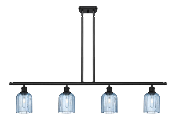 Innovations Lighting Bridal Veil 5" Island Light - Matte Black Linear Chandeliers Innovations Lighting Princess Blue ; Glass Type: Princess Blue; Ribbed  